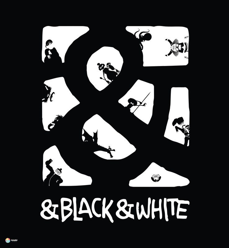 &Black&White key art poster — the ampersand logo filled with silhouettes of the cast